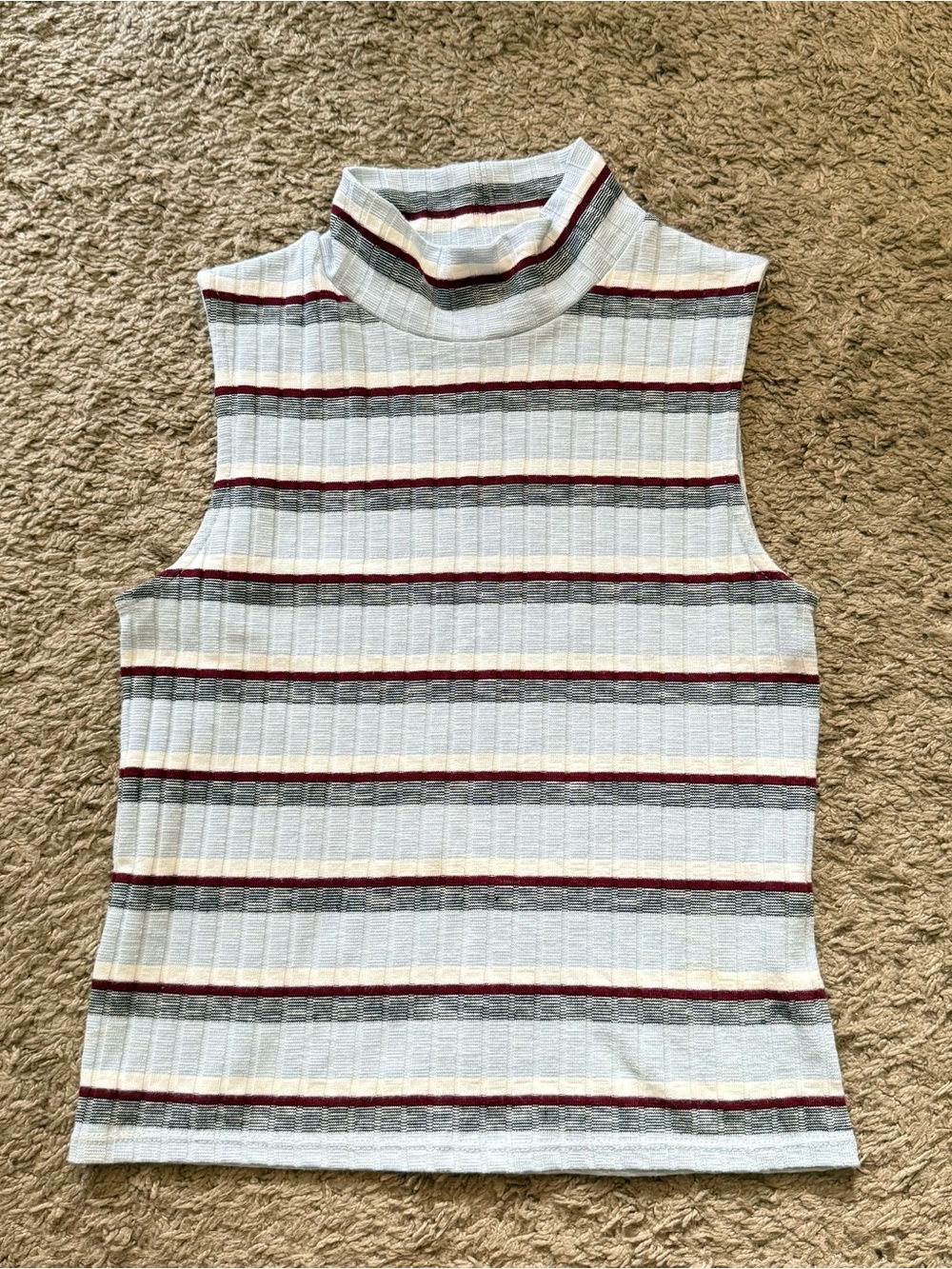Forever 21 Womens Small Red White Blue Striped Turtleneck Tank Top